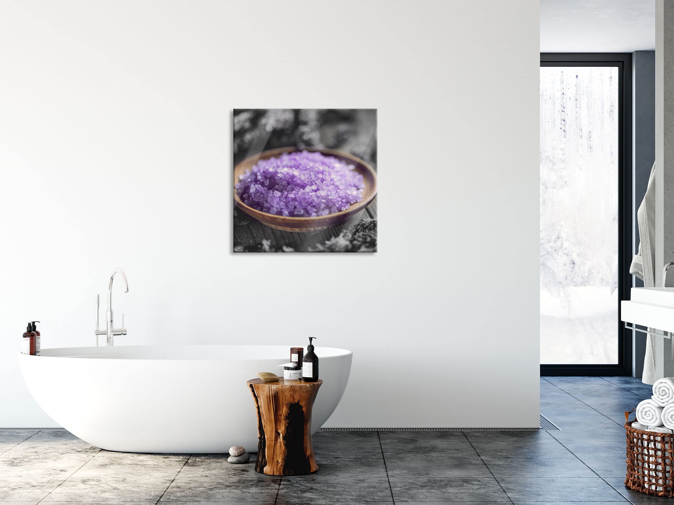 Pixxprint Glasbild, Wandbild auf Echtglas, Badesalz, 50x50 cm, inkl. Aufhängung und Abstandshalter