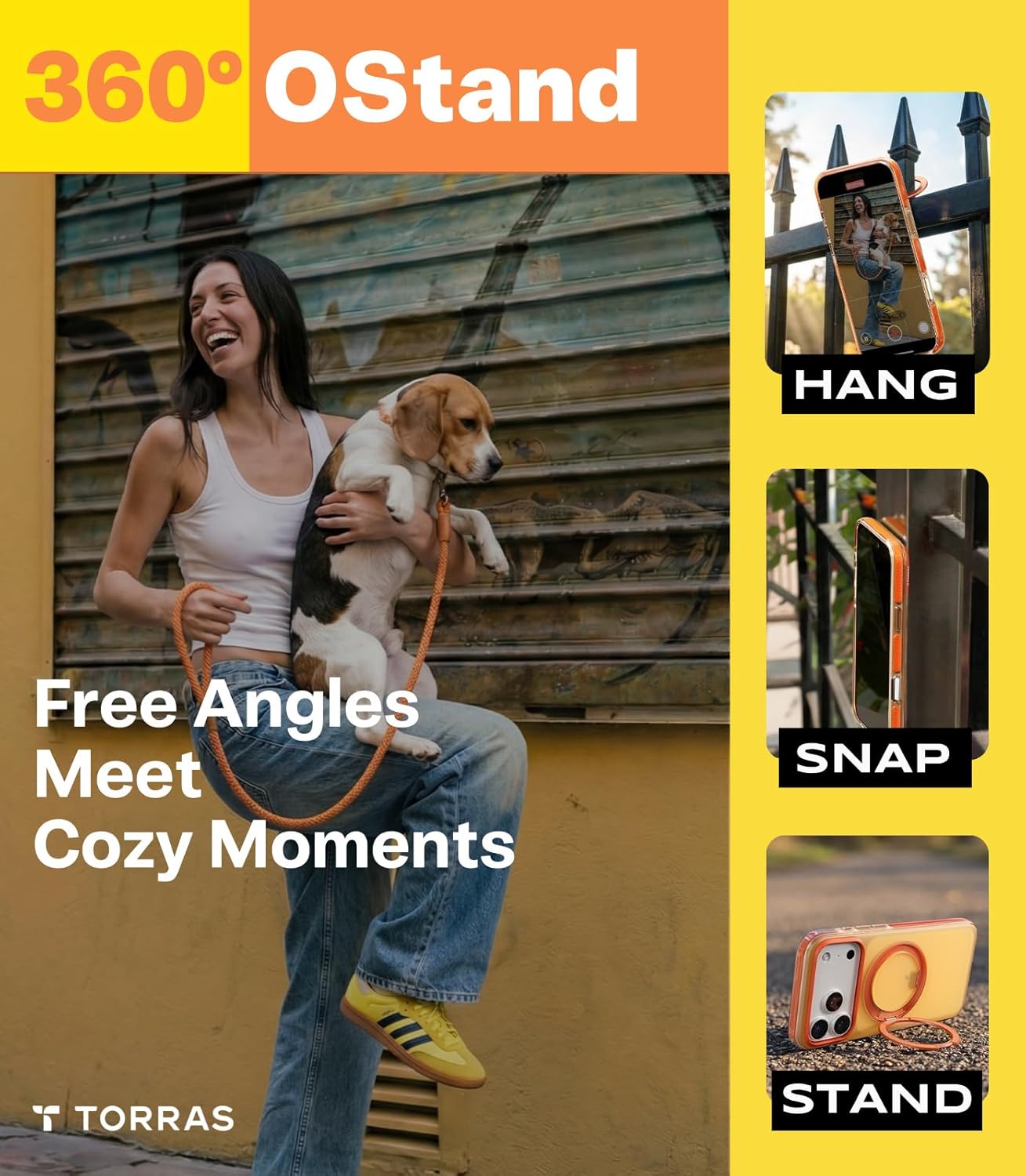 TORRAS O3 Hue for iPhone 17 Pro Max Case,4X Military-Grade Air Drop Protection with Shockproof Airbag Bumper,360 Magnetic Stand Compatible with MagSafe Phone Case,Colorblock Aesthetic,Golden Citrus