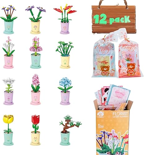 HAMIMOS Regalos del día de San Valentín para niños, bloques de construcción de flores con tarjetas de San Valentín para niños, aula, escuela y