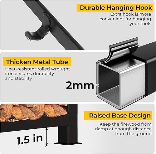 Miniatura 3 de AMAGABELI GARDEN & HOME Estante grande de leña de 31.6 pulgadas, juego de herramientas para chimenea, soporte de madera para interiores, con