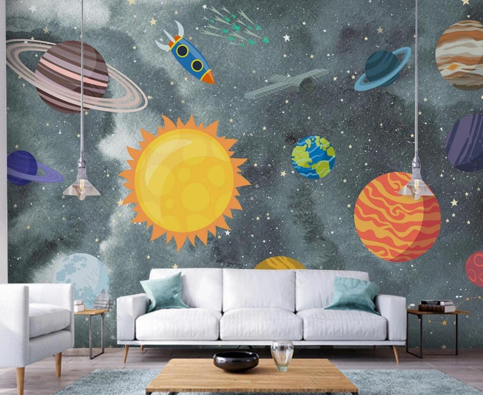 Papier peint panoramique univers spatial effet 3D relief tapisserie décoration murale 200x140