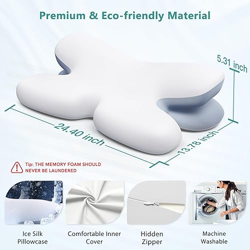 Miniatura 6 de Almohada cervical para aliviar el dolor de cuello, almohada ergonómica ajustable de espuma viscoelástica para aliviar el dolor de cuello y hombros,