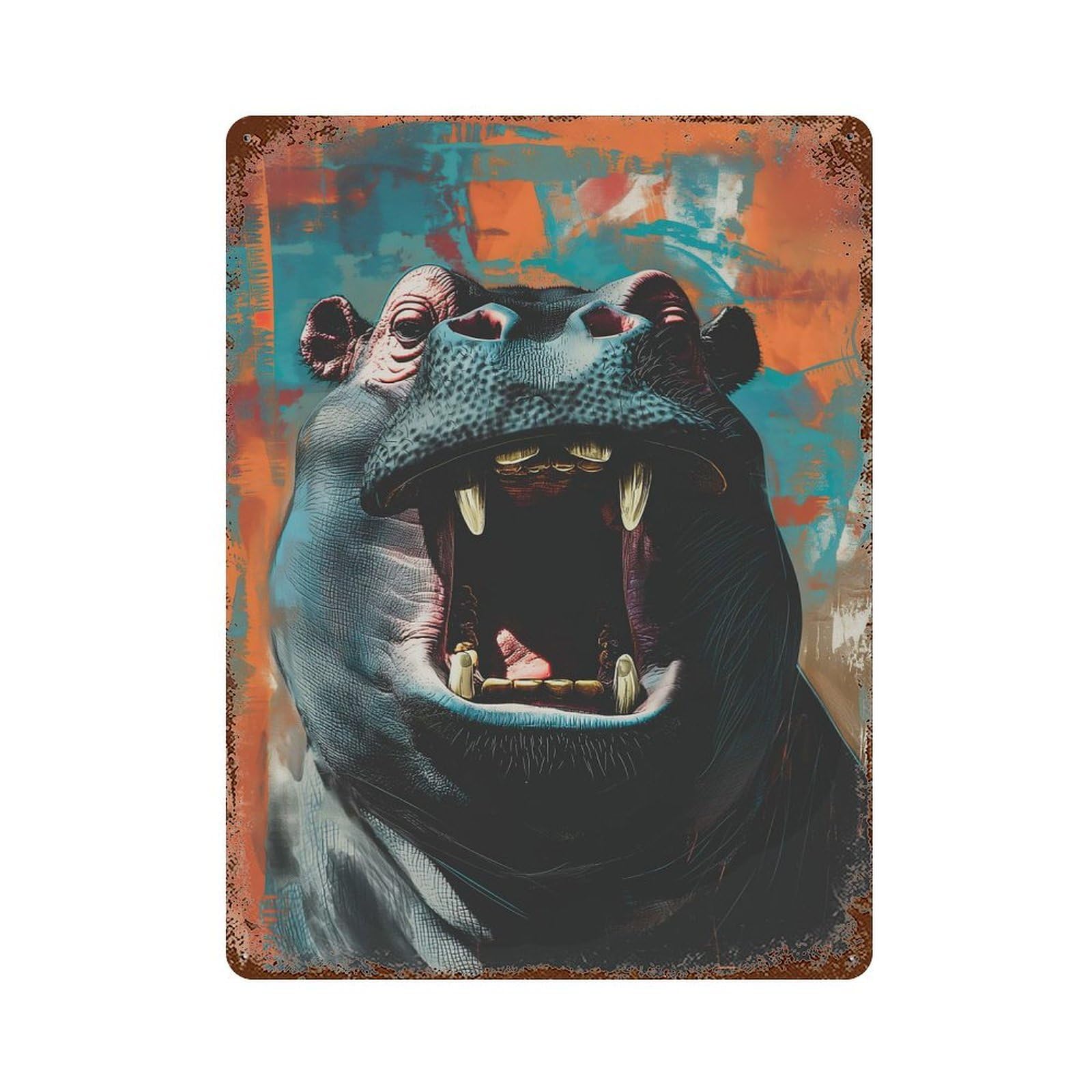 Hippopotamus Portrait Retro Metal Sign 15.7"x11.8", Farmhouse Wall Decor for Garage, Pub Or Kitchen