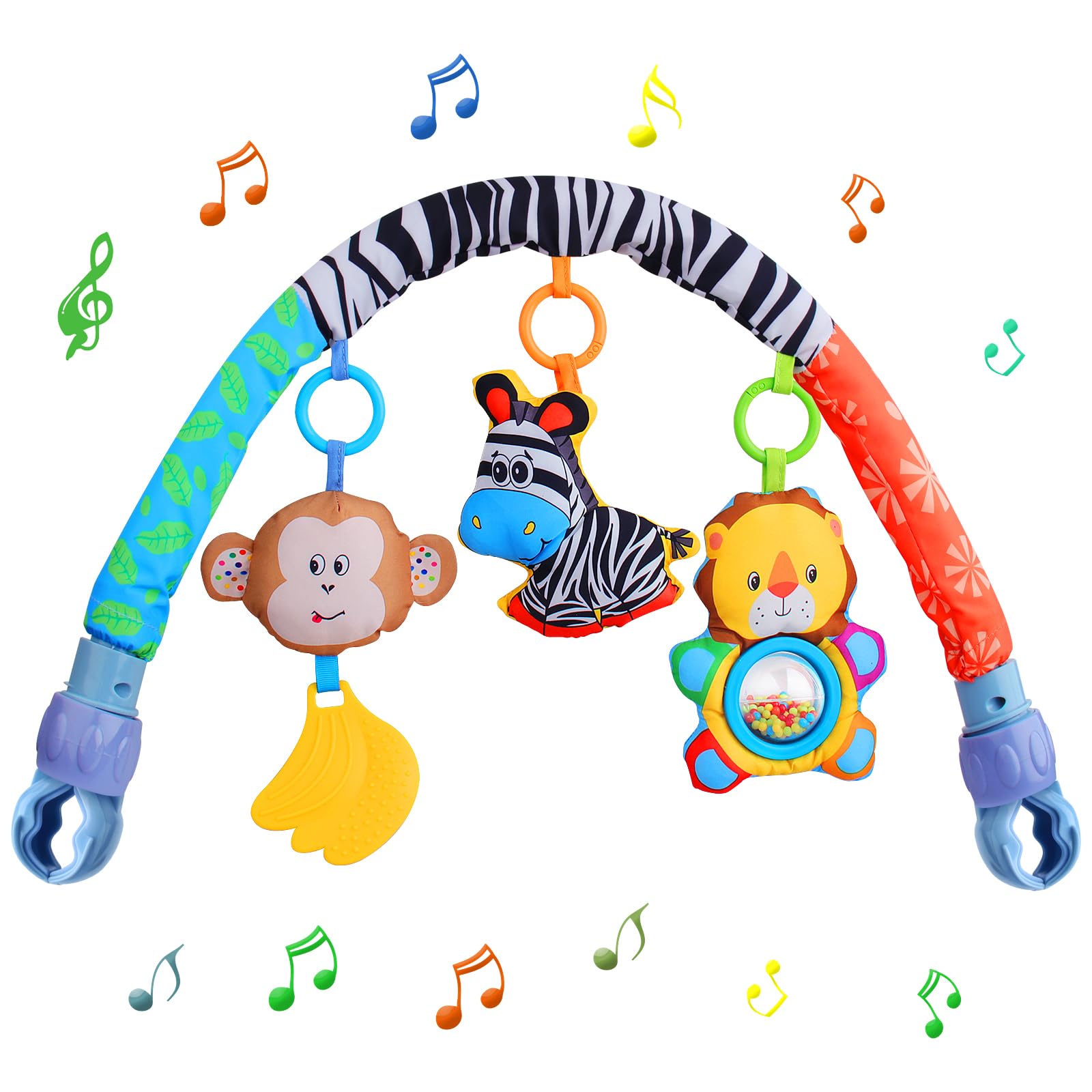 Giocattoli per carrozzina ad arco per bambini da 0 a 6 mesi per passeggino e carrozzina con sonaglio/cigolio musicale sensoriale appeso culla arco giocattolo per passeggino per neonati neonati