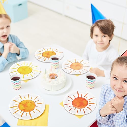 Miniatura 6 de Whaline 40 platos de papel bohemios para el primer viaje alrededor del sol, de 9 pulgadas, coloridos platos hippie desechables para verano,