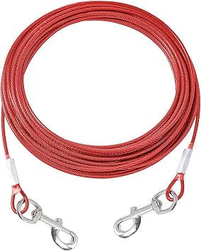 10FT Dog Tie-Out Cable for Small Dogs Up to 60 lbs - Chain Steel Dog Lead with Durable Clips, Outdoor Runner for Outside and Yard Tether Red, 60Ibs 10ft