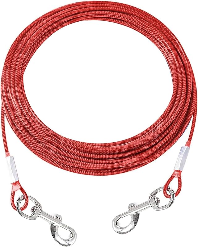Cabo de Contenção para Cães Mi Metty com Revestimento em PVC e Ganchos Giratórios, Vermelho, até 27,2 kg, 3,05 m