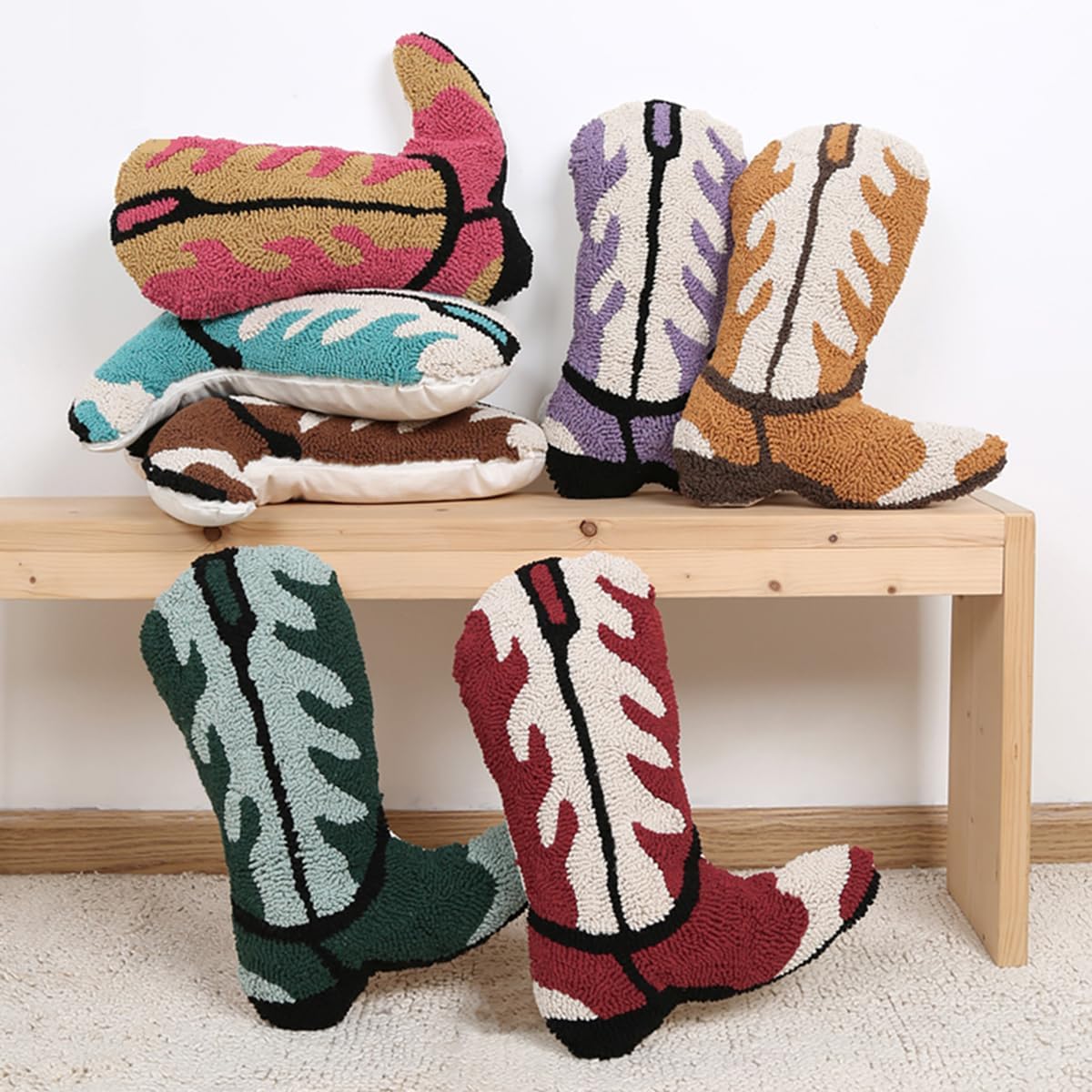 Moorfowl Cowboy Boot Throw Pillow Single-Sided Cute Novelty Accent Pillows Decorative Boot Shaped Stuffed Cushion for Bed Couch Chair Sofa
