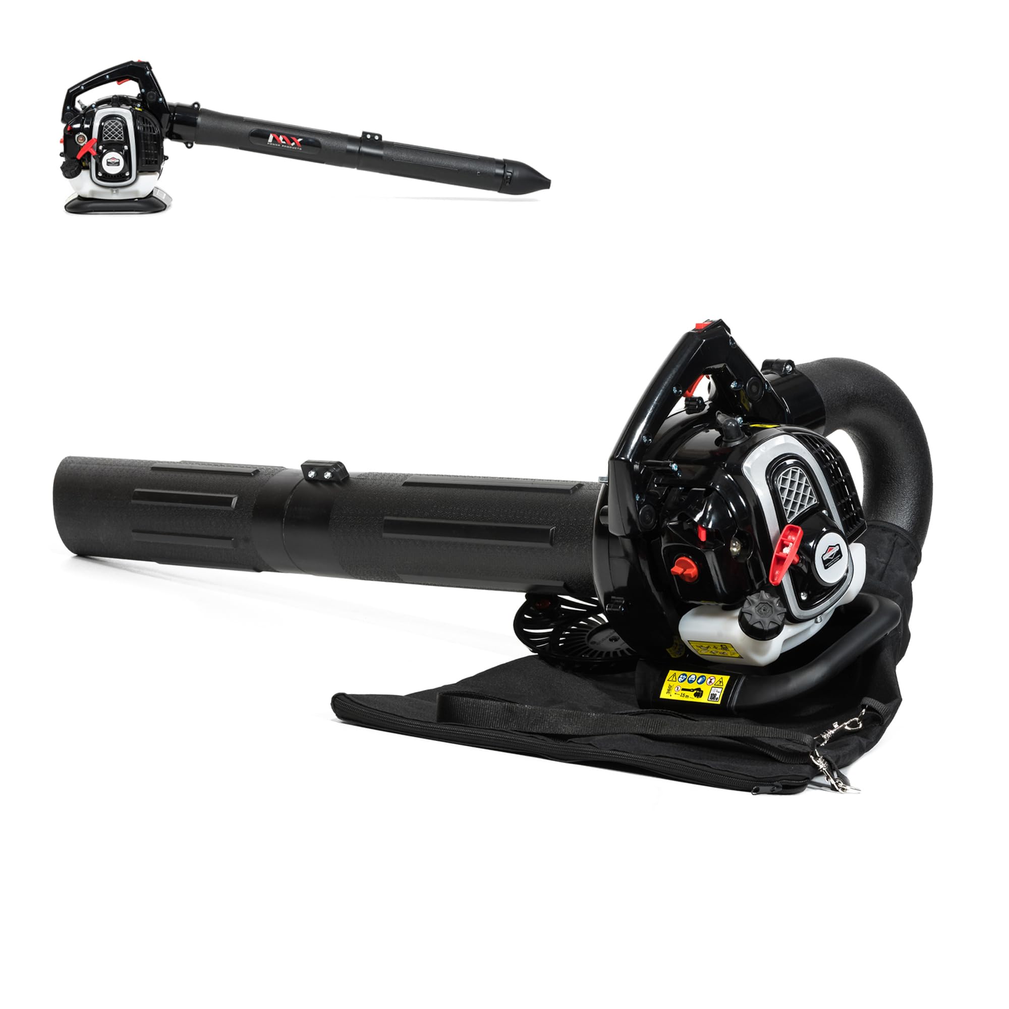 NAX POWER PRODUCTS 950V soffiatore per foglie motore 25,4 cm3 0,75 kW Briggs & Stratton prodotto con licenza sacco per foglie 40l aspiratore da giardino con funzione di soffiaggio