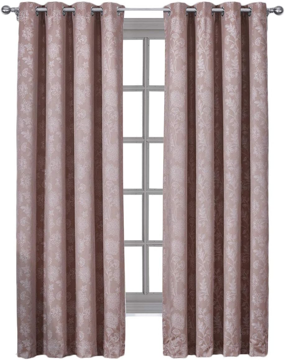 Fannie Cappuccino Curtains, Top Grommet 100% Blackout, Thermal Insulated Window Curtain Panels, Pair/Set of 2 Panels, 54Wx84L inches Each,