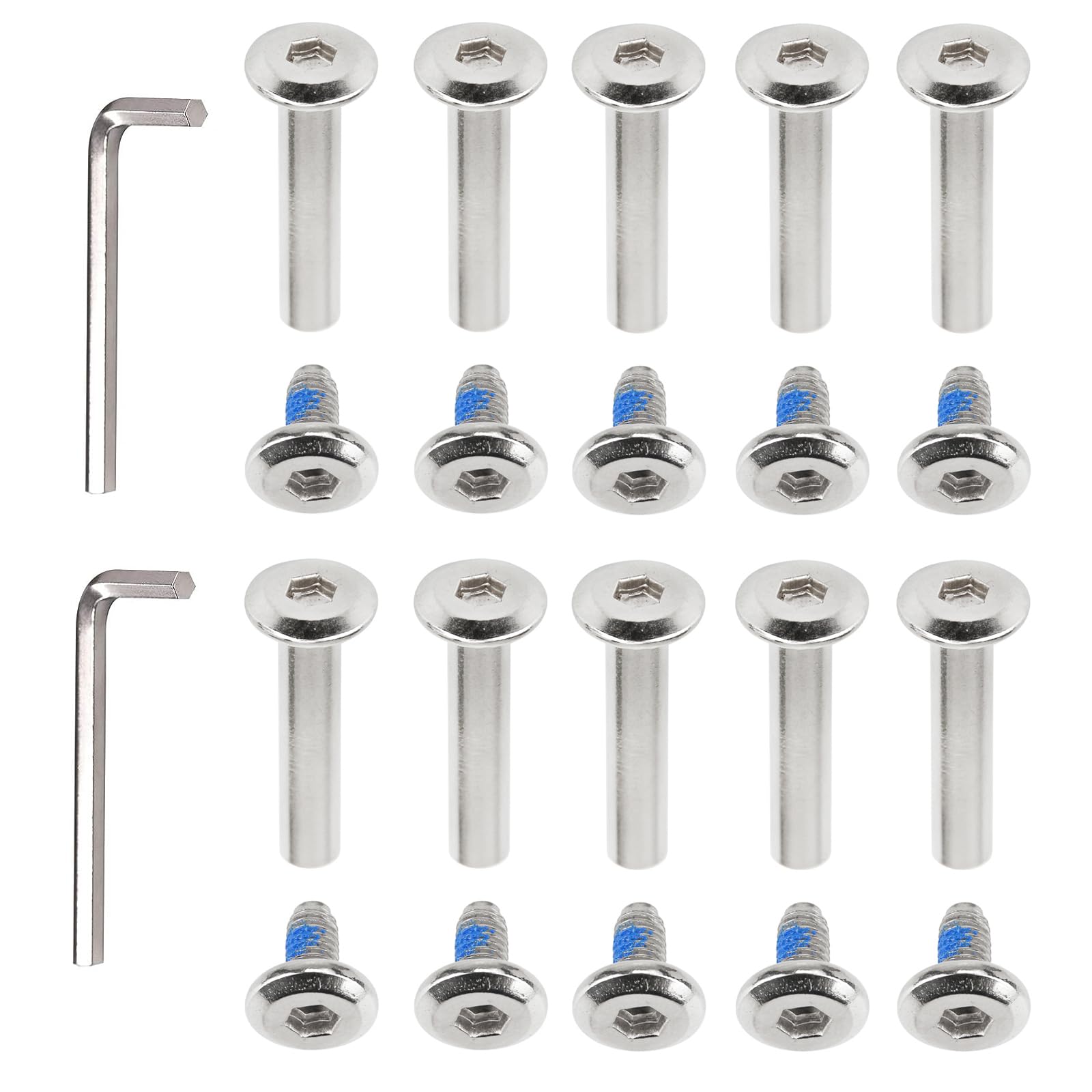 TarppedRock 10 Sets Replacement Inline Skate Screws 1.25 & 1.5 inches, 15/64" Shaft Replacement Skating Screws Axles for Roller Blades Wheel Bearing