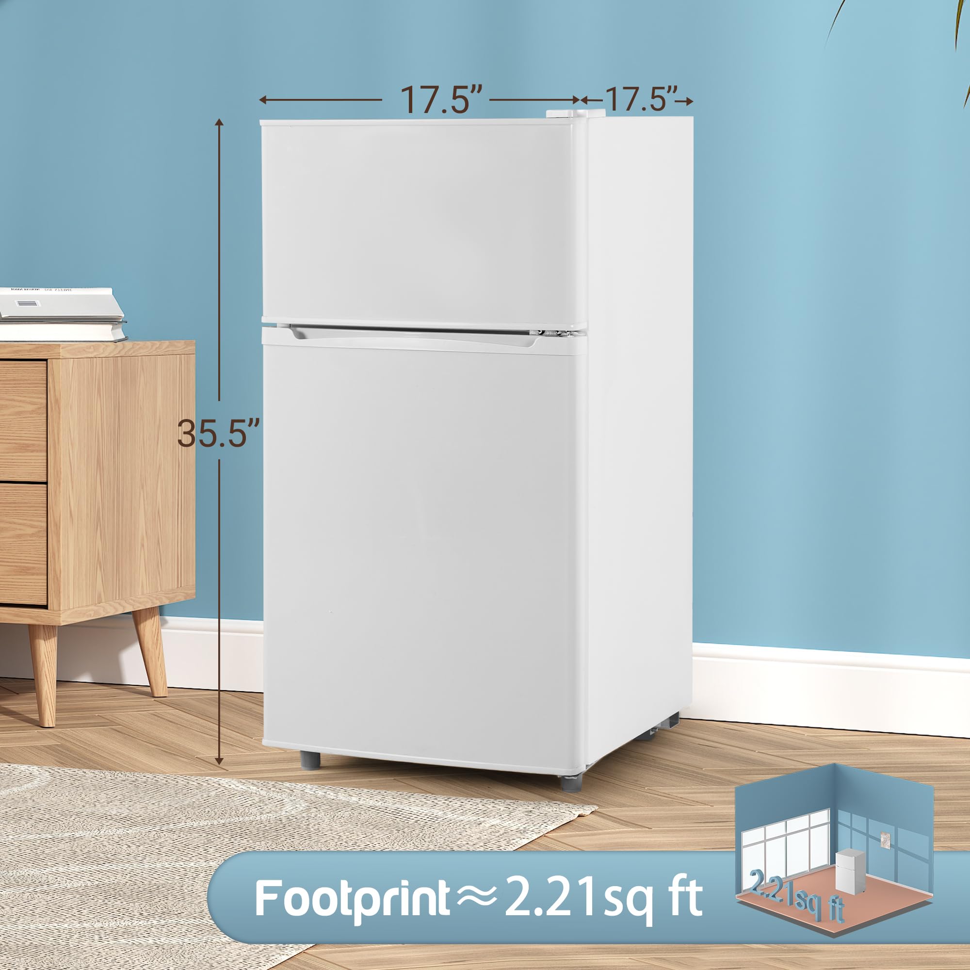 Double Door Refrigerator With Freezer, 3.5 Cu.Ft, Small Fridge With Freezer, 7 Settings Temperature Adjustable, Mini Refrigerator For Apartment Bedroom Dorm And Office (3.5 Cu.Ft, White) on Fridge.com - View 6