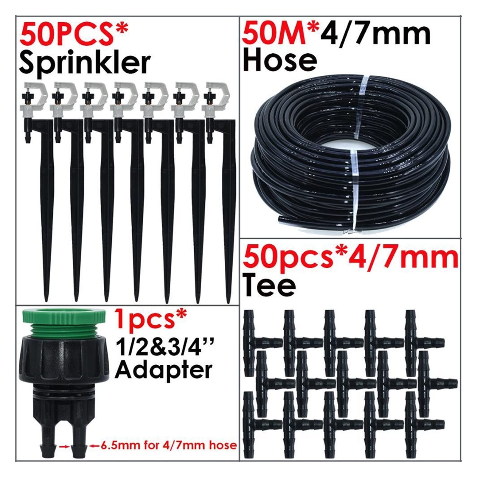 Zestaw do nawadniania kropelkowego 20-50 sztuk zraszacz ogrodowy obracający się o 360 stopni uchwyty dyszy do nawadniania na stosie 20 cm do węża 4/7 mm kwiaty szklarni (kolor: KSL01-KIT275-50M)