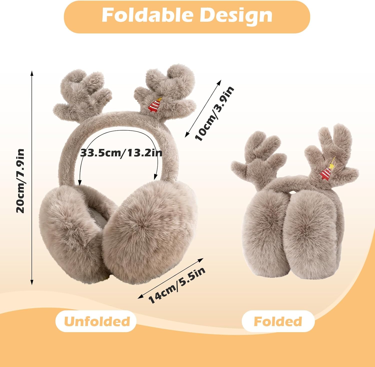 Fluffy Ear Muffs for Women Girls Cute Reindeer Antlers Earmuffs Winter Warm Ear Warmers Foldable Plush Earmuffs - Image 3