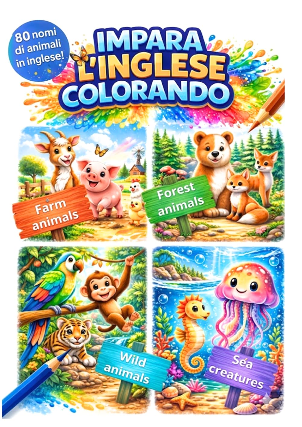 IMPARA L'INGLESE COLORANDO: 80 nomi di animali in inglese !