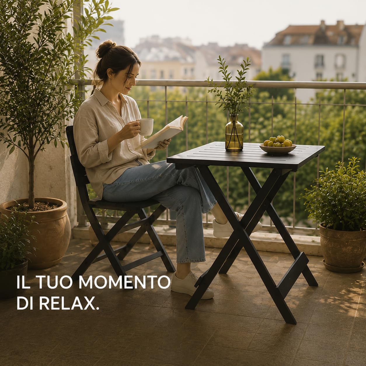 Tavolo da Giardino in Plastica Pieghevole Antracite 80x72xh70 cm Maury
