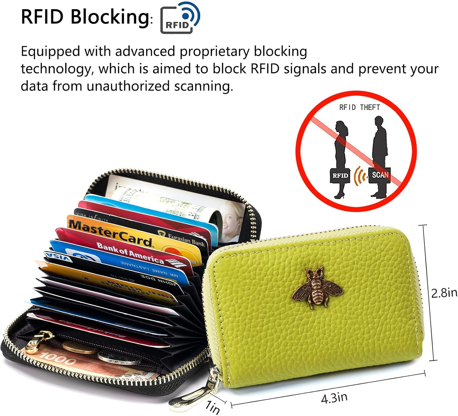 imeetu RFID Credit Card Holder, Small Leather Zipper Card Case Wallet for Women - Image 3