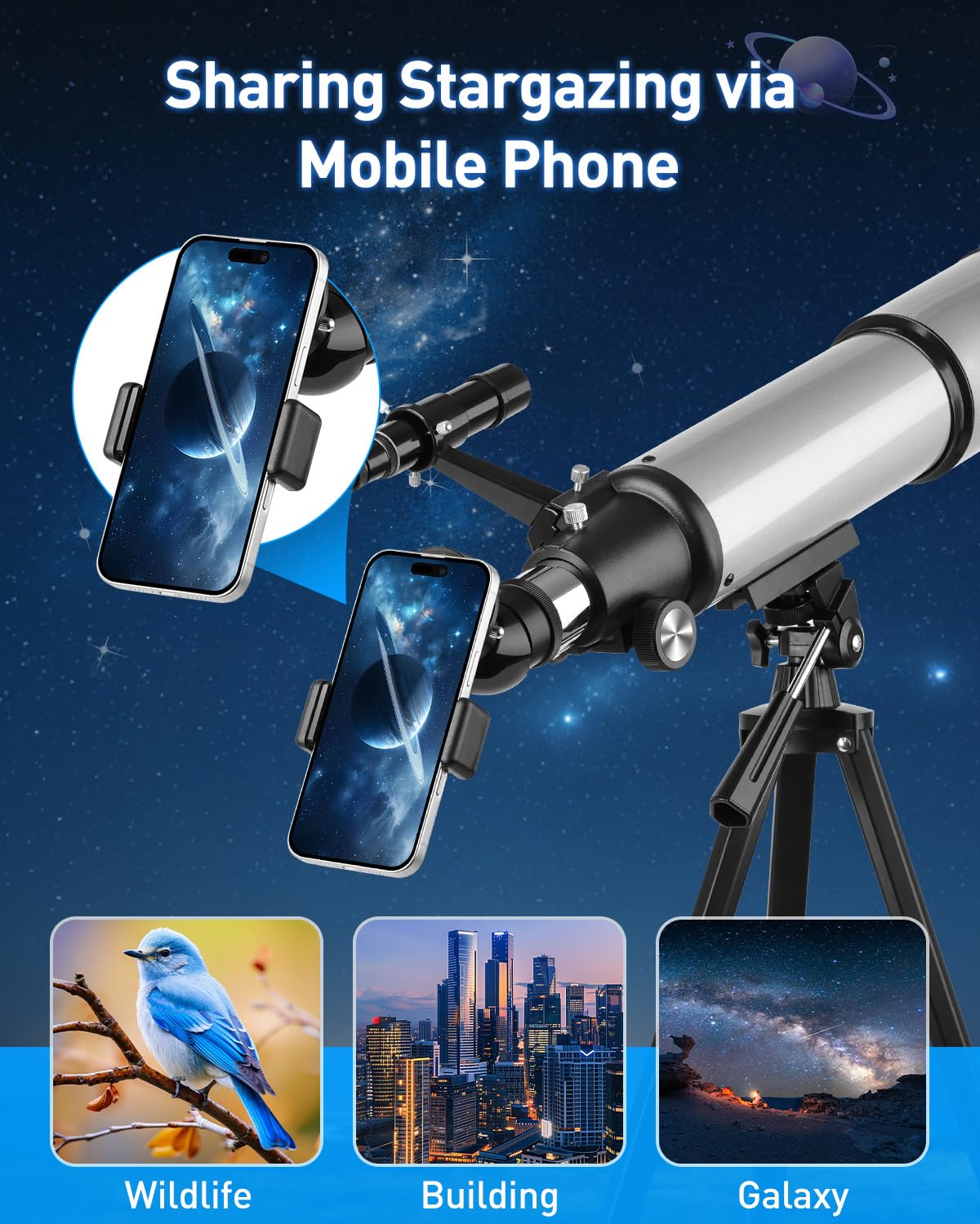 Teleskop Astronomie 90/600mm Refraktor mit Alu-Stativ – 2 Okularen (10mm & 25mm) Télescope 90 mm Ouverture 600 mm Télescopeset pour Enfants Télescope d'astronomie pour débutants pour Adultes
