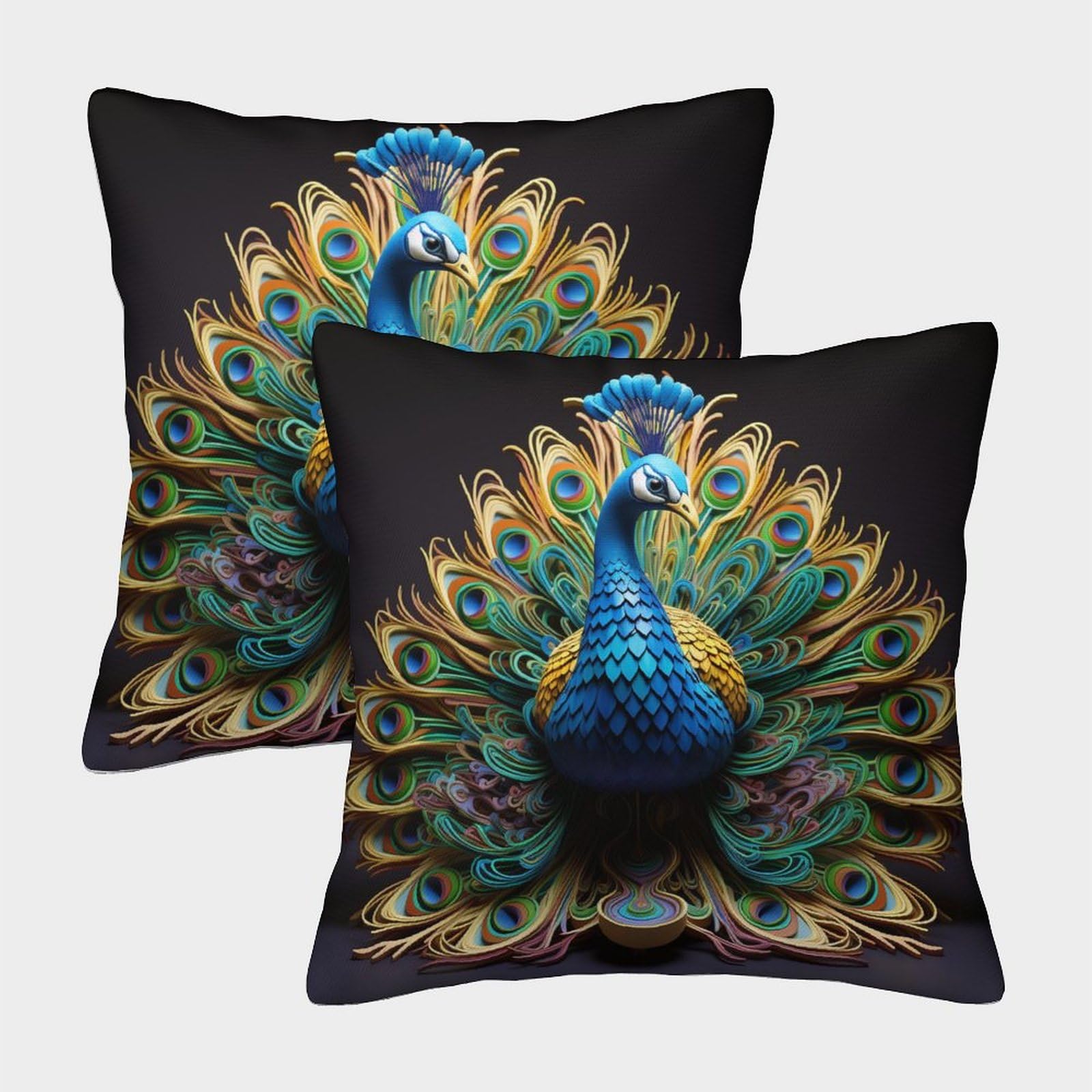 Mefese Peacock-19 3D Printed Peacock Square Pillowcases Beautiful Peacock Throw Pillow Case Decorative Super Soft Pack Of 2 For Patio,Couch, Tent, Balcony And Sofa 45X45cm