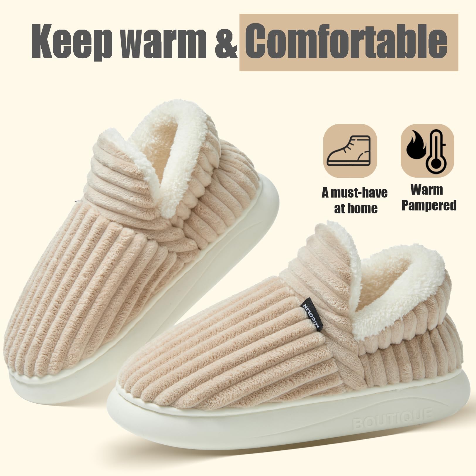 Misolin Pantofole Donna Invernali Peluche Ciabatte Casa Comode Pelose Inverno Scarpe Autunno Memoria Schiuma Antiscivolo Suola Cotone Morbida