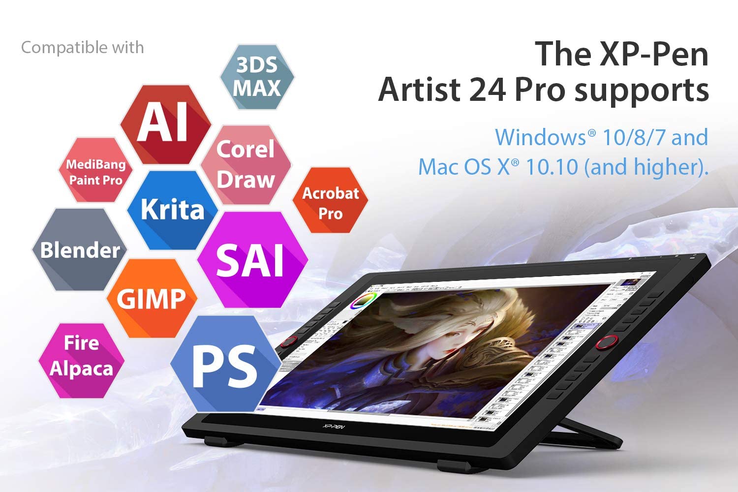 XP-Pen Artist 24 Pro Tablette Graphqiue à Ecran 2K QHD en 23.8 Pouces Stylet Passif 8192 Niveaux Connection USB-C - Compatible avec Windows/Mac/Android