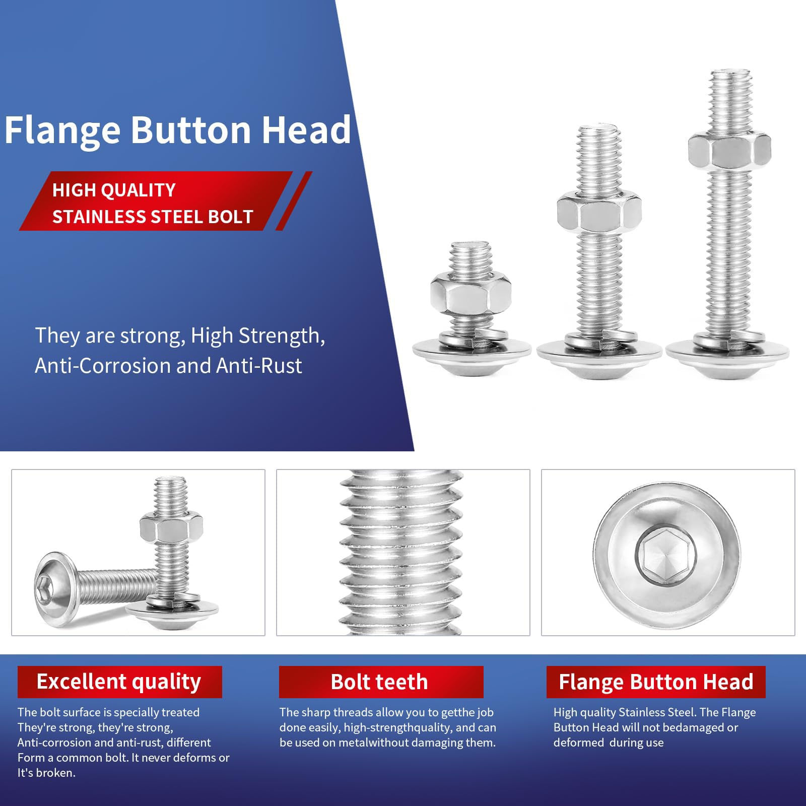 10Pcs M5 x 30 mm Bolt Flanged Button Head Socket Cap Bolt Screws, Nuts and Bolts 304 Stainless Steel, Allen Screws - Image 4