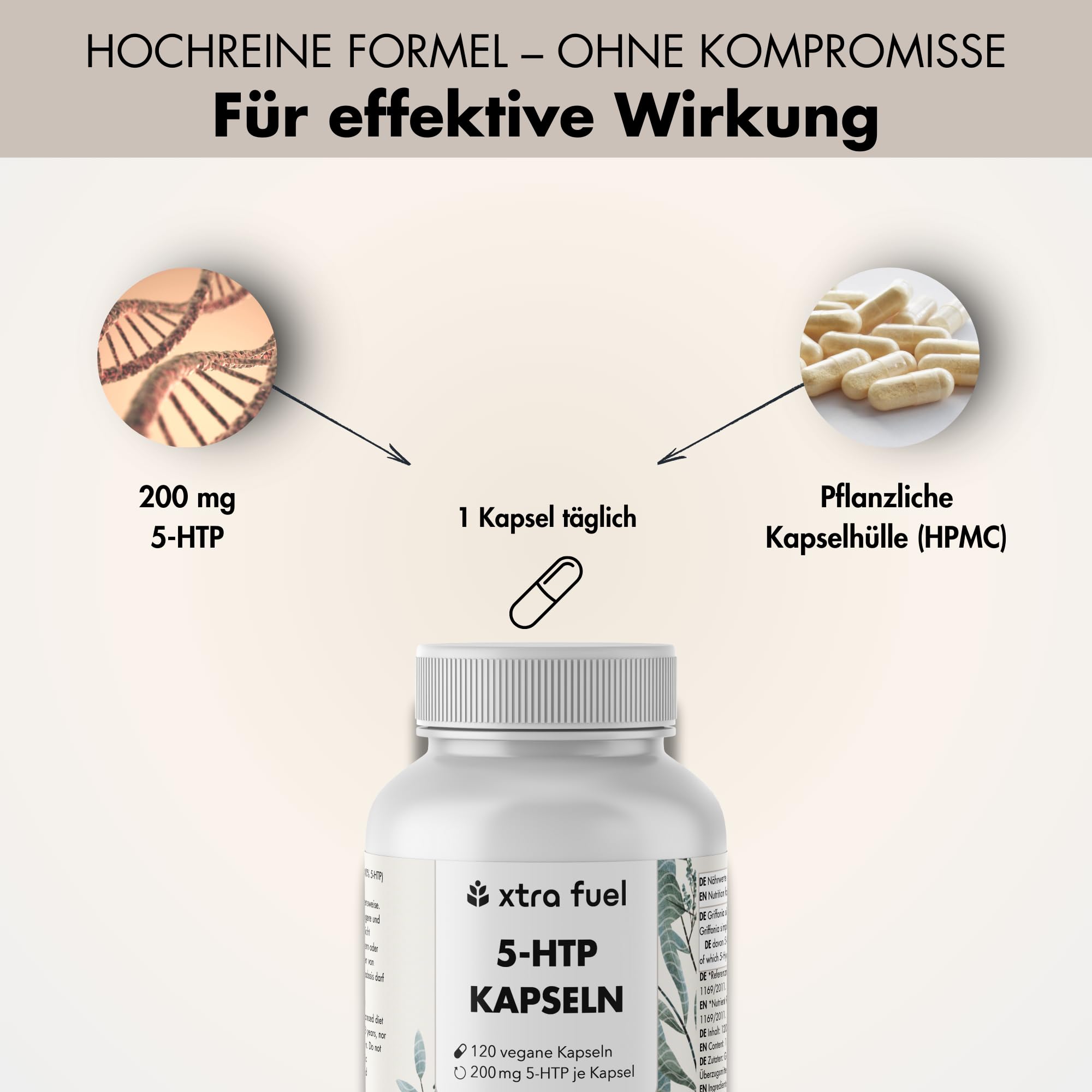 5-HTP - 360 Kapseln mit 200 mg 5-HTP pro Kapsel (hochdosiert) - 30% Extrakt aus natürlichem Griffonia Simplicifolia - laborgeprüft & vegan, pflanzliches 5 Hydroxytryptophan