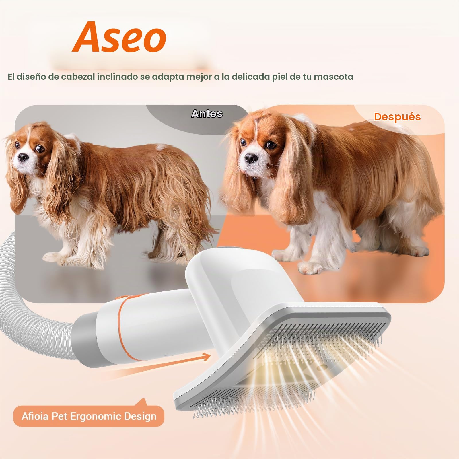 Cepillo para perros Afloia, cepillo para gatos, innovador kit de aseo para mascotas, con adaptador y tubos flexibles de 1 a 1,5'' | Cepillo para mascotas universal con tubo flexible y adaptador, perfecto para eliminar el pelo de perros y gatos.