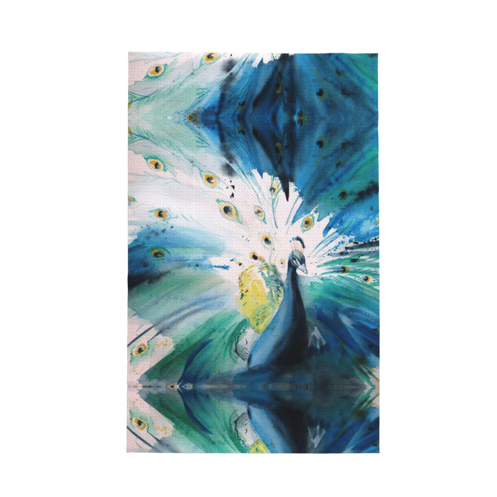 Uusnwaa Cute Peacock Printed Waffle Microfiber Kitchen Towels