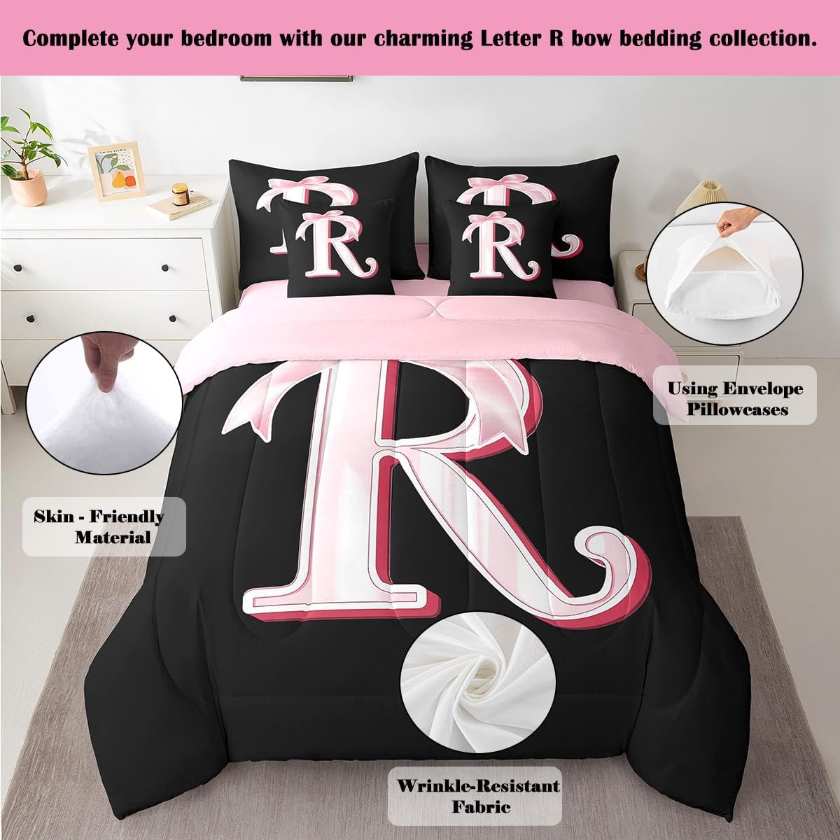 jejeloiu Kawaii Pink Bow Twin 7 Piece Comforter Set with Sheets for Girl image 3