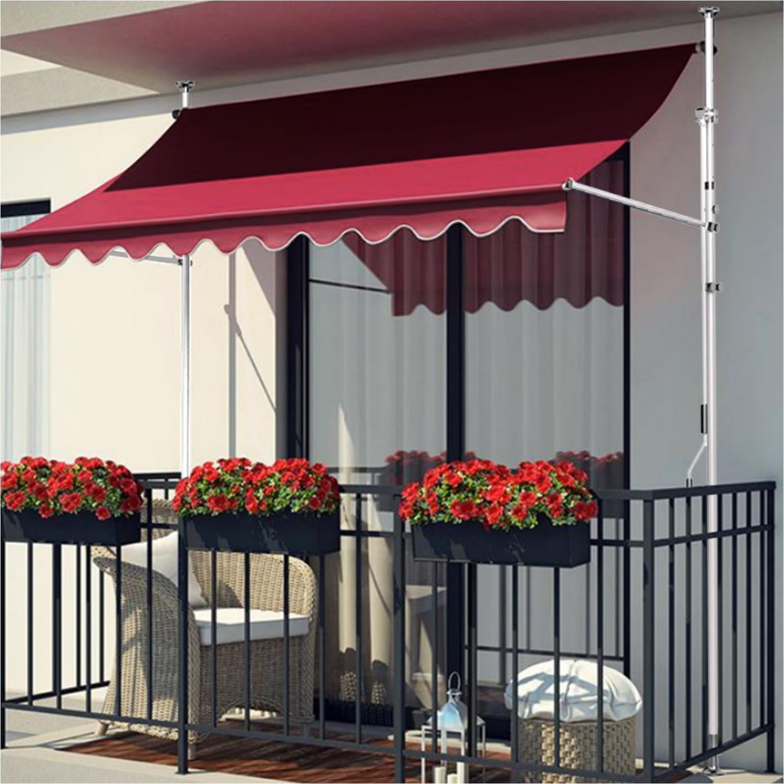 Klemmmarkise,Markise 3m Breit,Markise Balkon,Balkon Markise,Balkon Markise Ohne Bohren,Balkon üBerdachung,Klemmmarkise 200cm Breit,Klemmmarkise 3m,Balkonmarkisem,Einfache Montage 300cm(9.8ft) red Garten