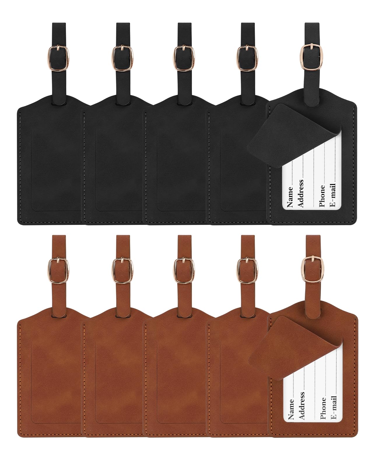 Gepäckanhänger aus Leder für Koffer, Gepäckanhänger aus Leder mit Sichtschutz, Schwarz und Braun, 10 Stück