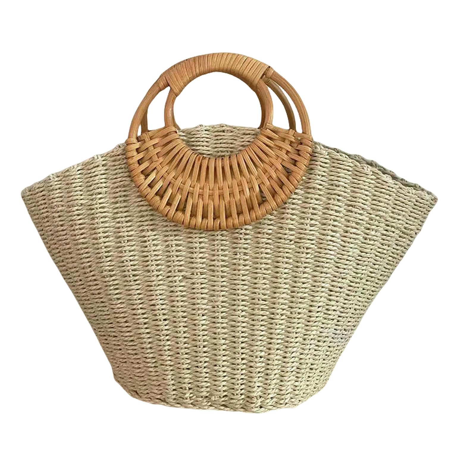 Borsa Paglia Borse da Donna con Sacche Sacchetti per Donne Intrecciate Basse Bohiami-Beige