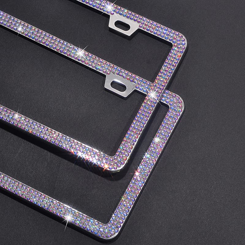 2 Szt. Metalowa Ramka Do Tablicy Rejestracyjnej, Błyszcząca Ramka Do Tablicy Rejestracyjnej Ze Stali Nierdzewnej Rhinestone Akcesoria Zewnętrzne Do Samochodów