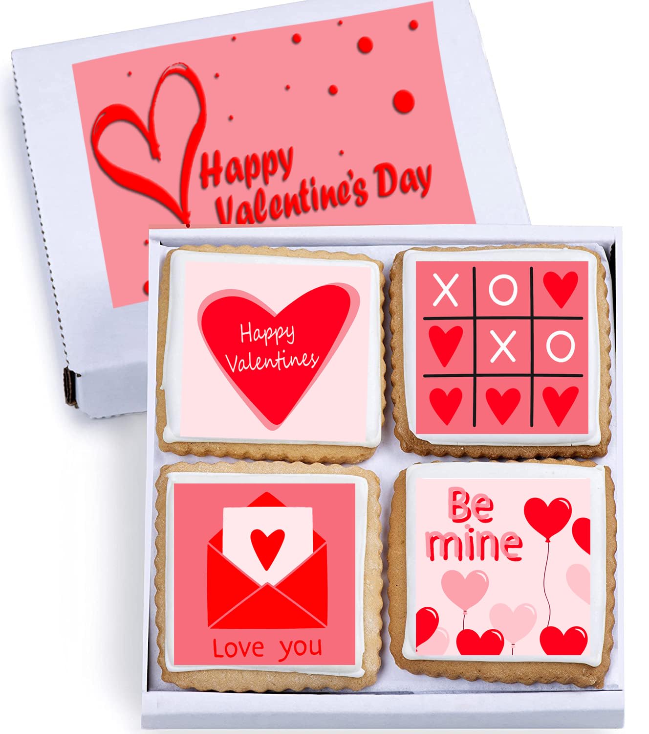 Happy Valentines Day Cookies Gift Basket, Decorated Vanilla Sugar Cookie Greeting Card, Unique Cool Food Gift Box, For Him, Her, Boy, Girl, Friend,