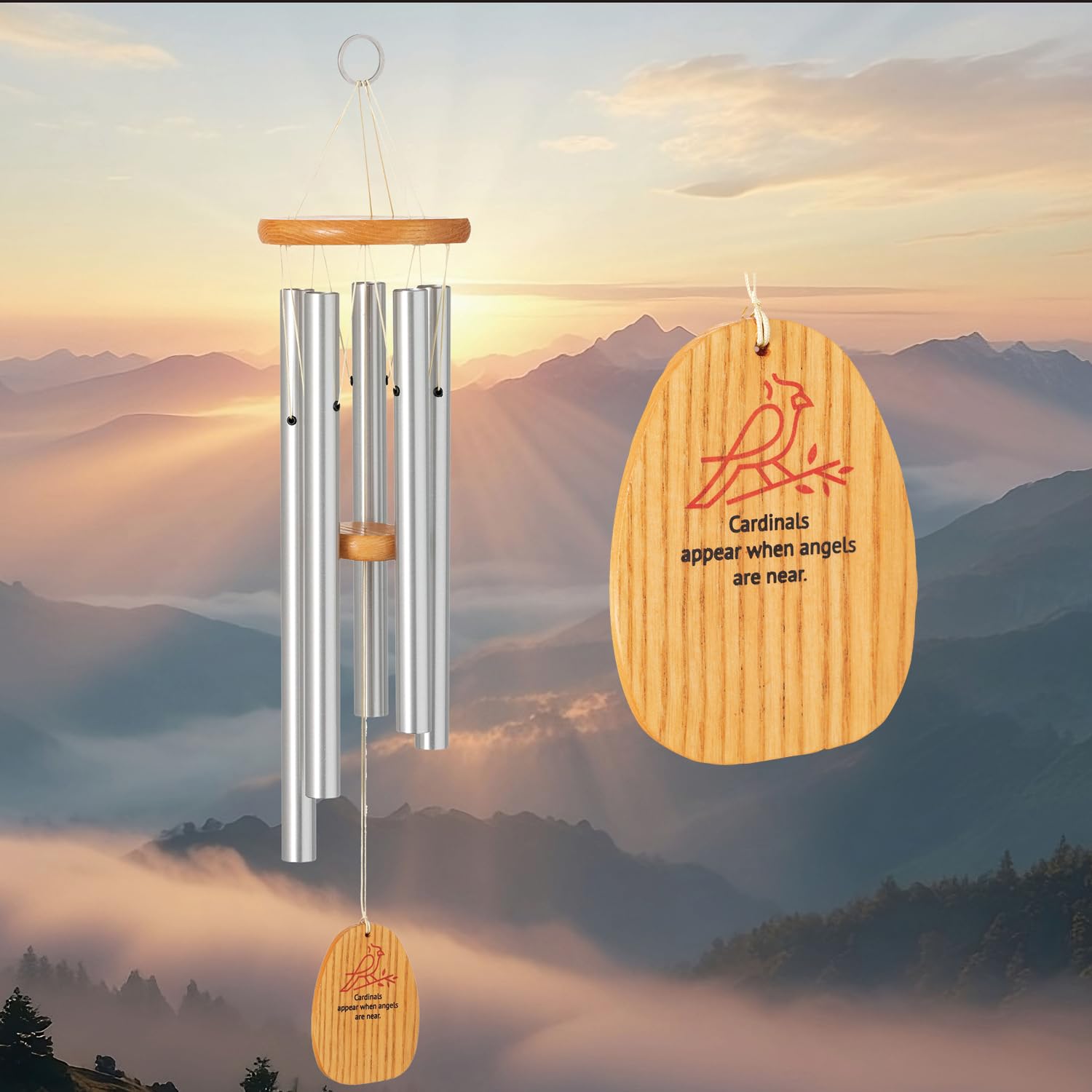 Woodstock Windspiel für Außenbereich, Außendekoration, Garten- und Terrassendekoration, Holzstock-Reflexionen, 63 cm Kardinal-Windspiel (WRCA)