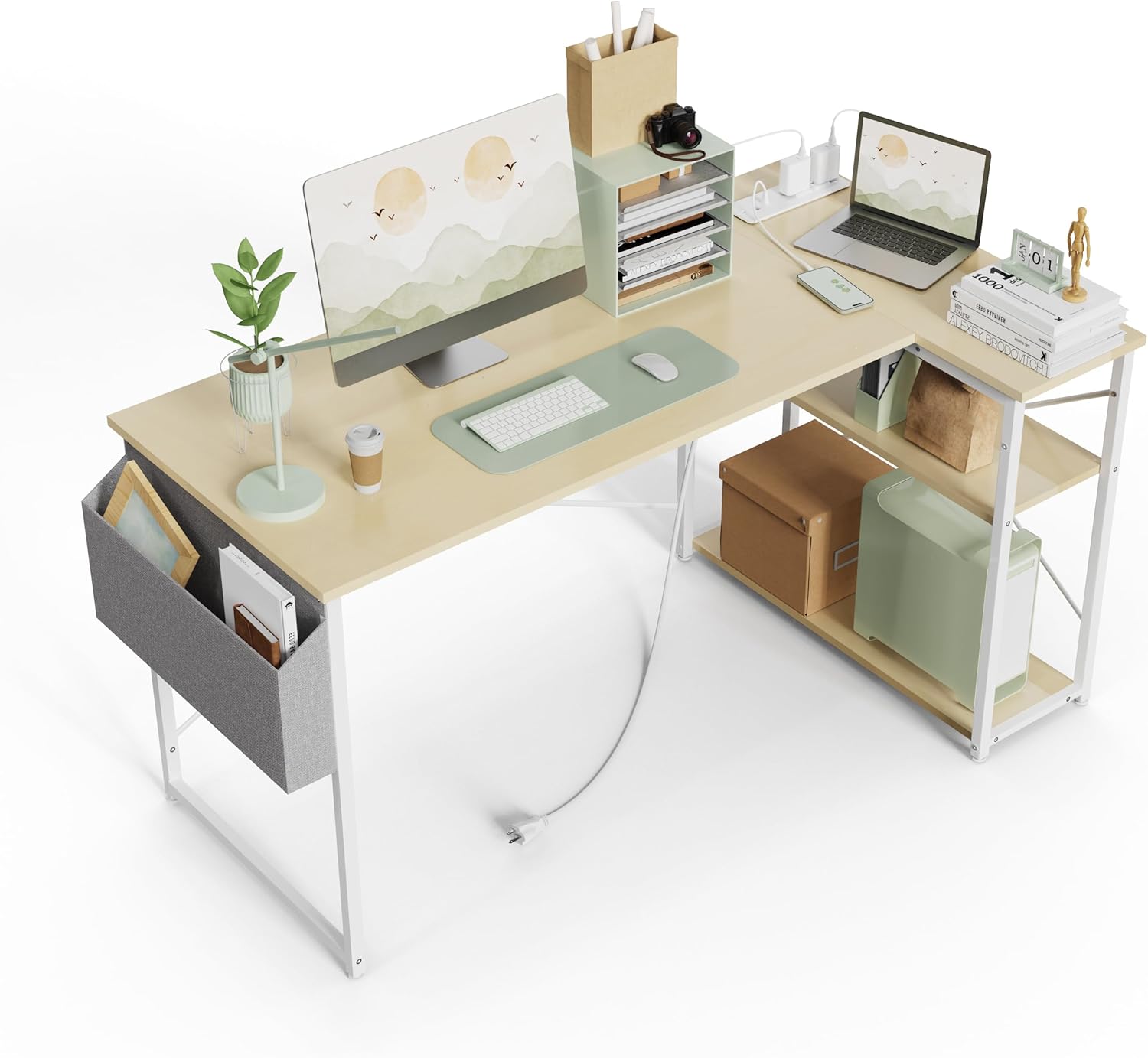 TIQLAB L-Shaped Desk 47 inch with Power Outlets