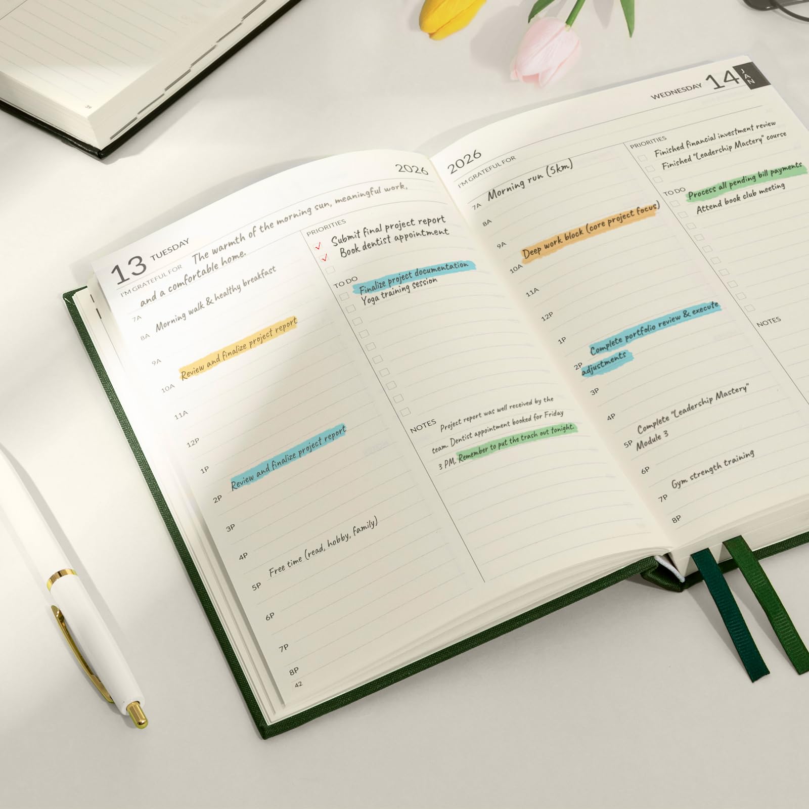 SUNEE Agenda 2026, agenda giornaliera 2026 per la produttività, sistema di raggiungimento degli obiettivi settimanale e mensile con layout di una pagina per giorno, copertina rigida A5 (14,2 x 21,3 cm