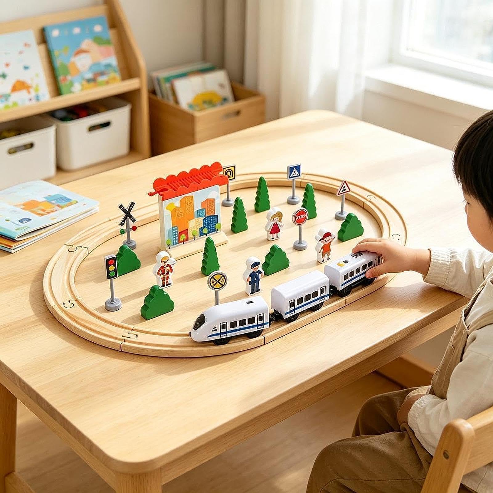 Trenino Elettrico con Binari, Set di Costruzione Facile E Realistico con Vagoni E Personaggi Femminili, 35 Pezzi