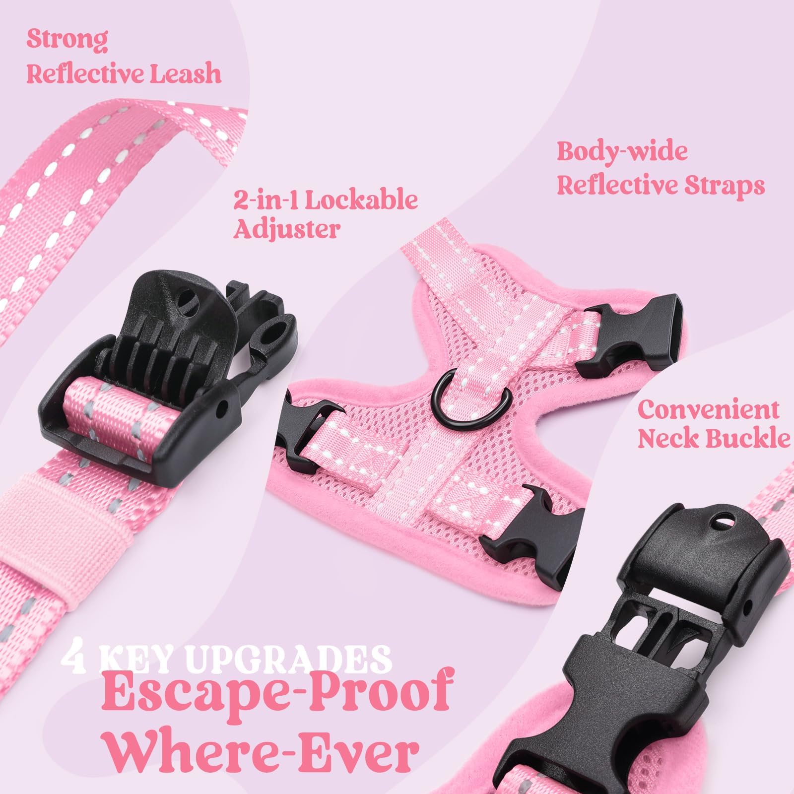 rabbitgoo Cat Harness and Leash, Escape Proof Vest with 3 Adjustable Buckles, Soft Comfortable Kitten Harness, Easy to Wear, Reflective for Safe Outdoor Walking, Small, Pink - 3