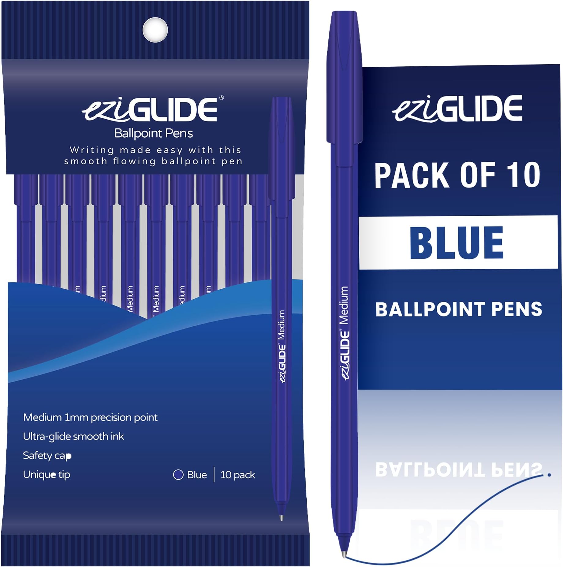 10-Pack Ballpoint Pen Set, Blue – Medium Point (1.0mm) for Effortless Writing & Comfortable Grip – Ideal for Adults, Teachers, Home, Office, Exams, School, & Everyday Use