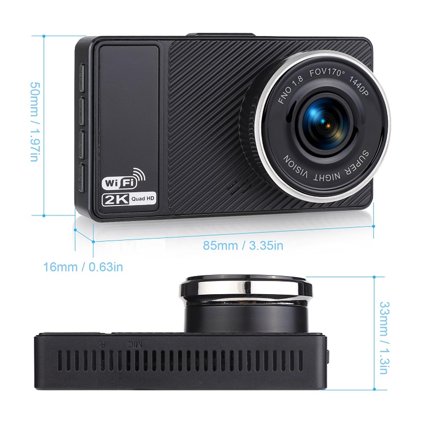 Cocoarm Dash Cam Frontale 2K Posteriore 1080p, Schermo 3 Pollici