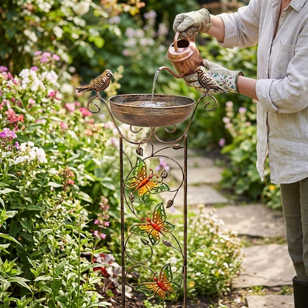 Vogeltränke Gartendeko Rost, Rostbeständiges Vogelbad für Wildvögel, Wetterfeste Vogeltränke Stehend aus Eisenmaterial, Dekoratives Gartenaccessoire, Modern, minimalistisch mit Sch