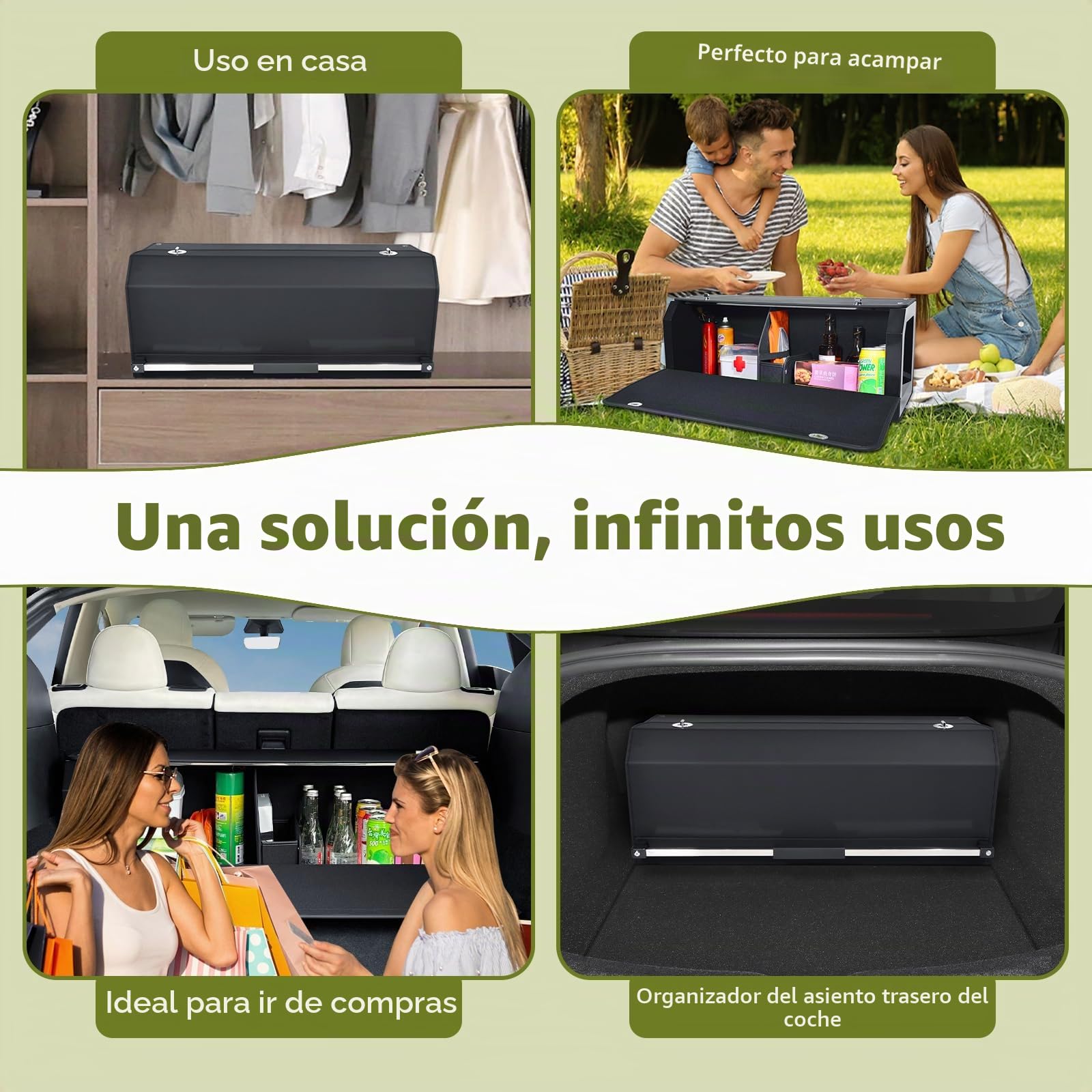 Organizador de Maletero de Gran Capacidad 70L para Coches y SUVs - Caja de Almacenamiento con Tapa, Asa Robusta y Base Antideslizante - Compartimento Extraíble(Negro, 78x29x31cm)