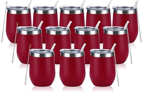 Miniatura 13 de Lifecapido Paquete de 4 copas de vino de acero inoxidable de 12 onzas sin tallo, vaso de vino aislado, vasos de vino de acero inoxidable con tapas