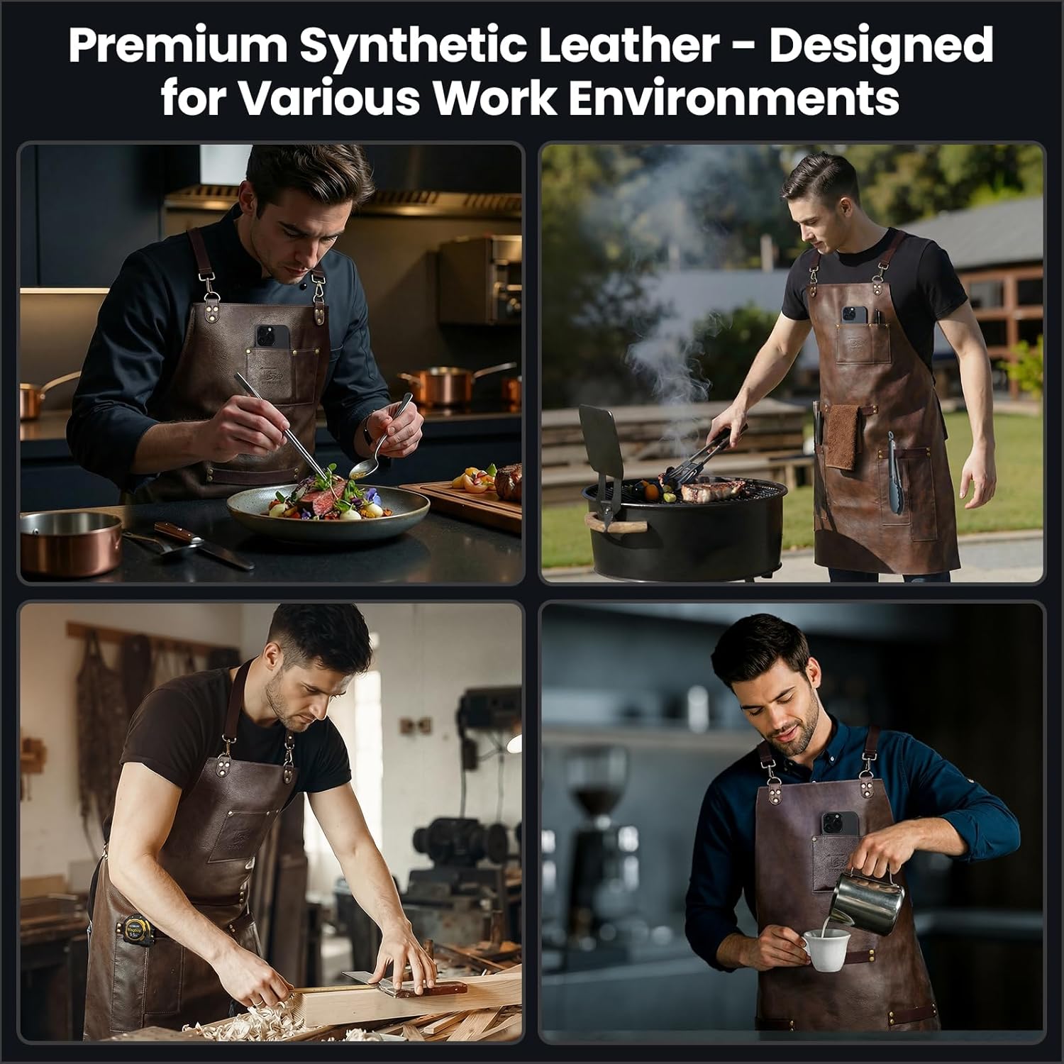 Leather Chef Cooking Apron for Men, Cross Back Apron for All-Day Comfort, Waterproof Apron with Multiple Pockets, Great for Kitchen, Baking, BBQ, Butcher Work or Crafts, Ideal Gift - Image 8