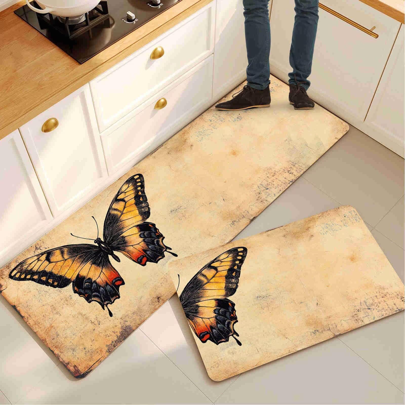Juego de 2 alfombras de cocina absorbente alfombra cocina pasillo larga vintage y lavadero