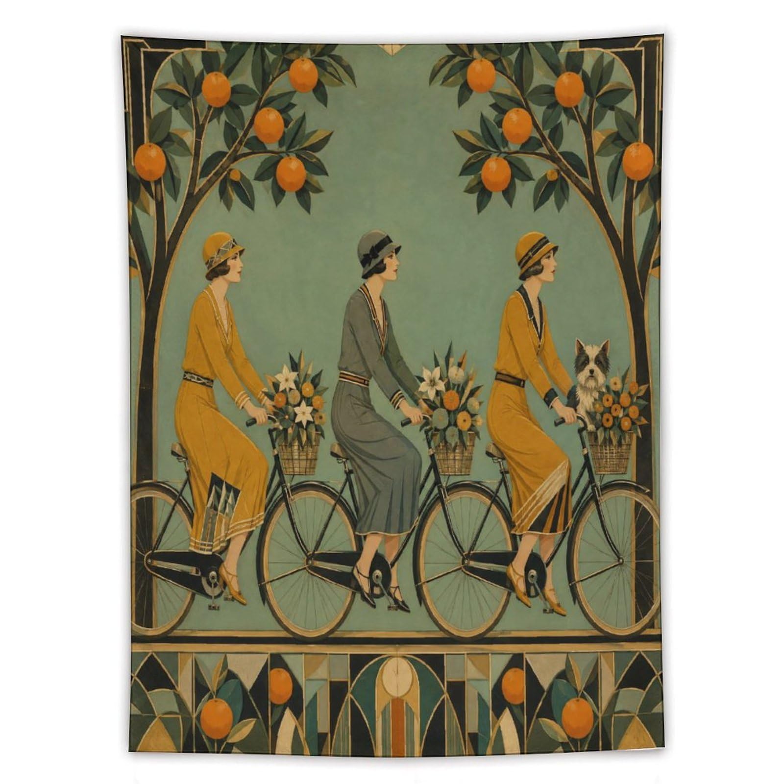W7C8U2X3 Cyclists under Orange Trees Wall Tapestry, Reading Corner
