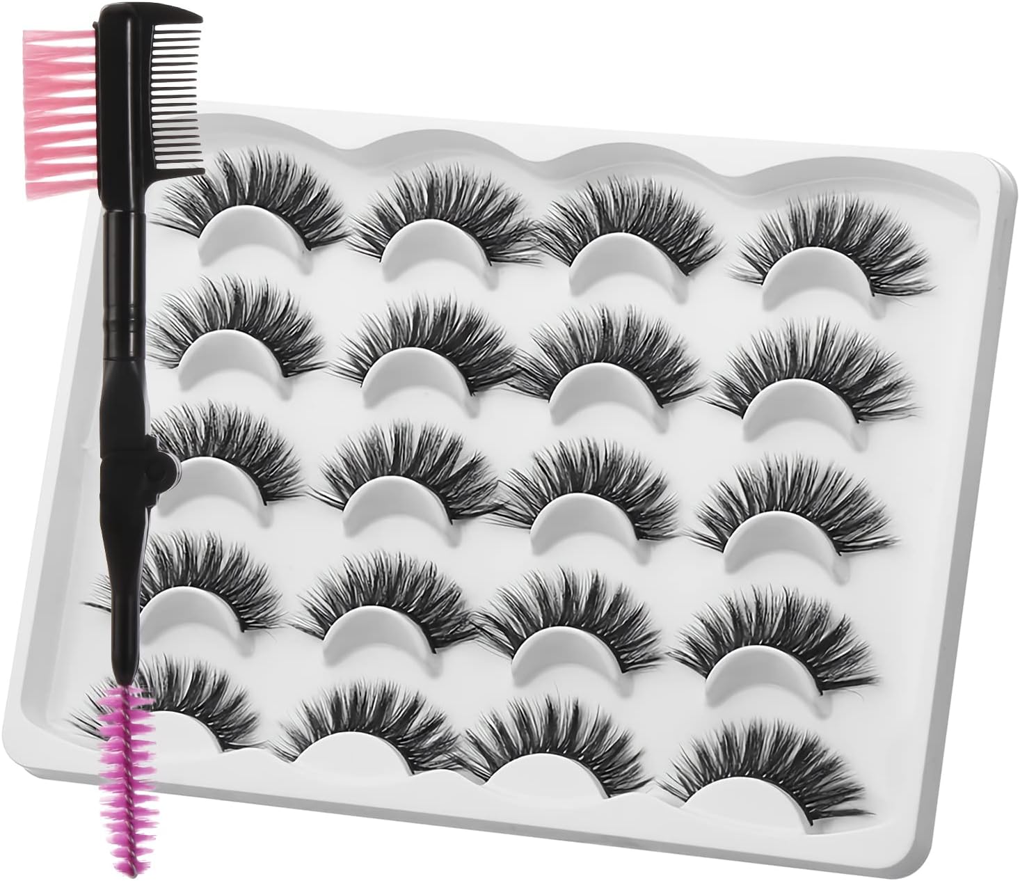 3D Mink False Eyelashes Full Strips Thick Cross Long Lashes Wispy Fluffy Eye Makeup Tools 5 Pairs (10 Pairs-Q7 +1 Comb Set)