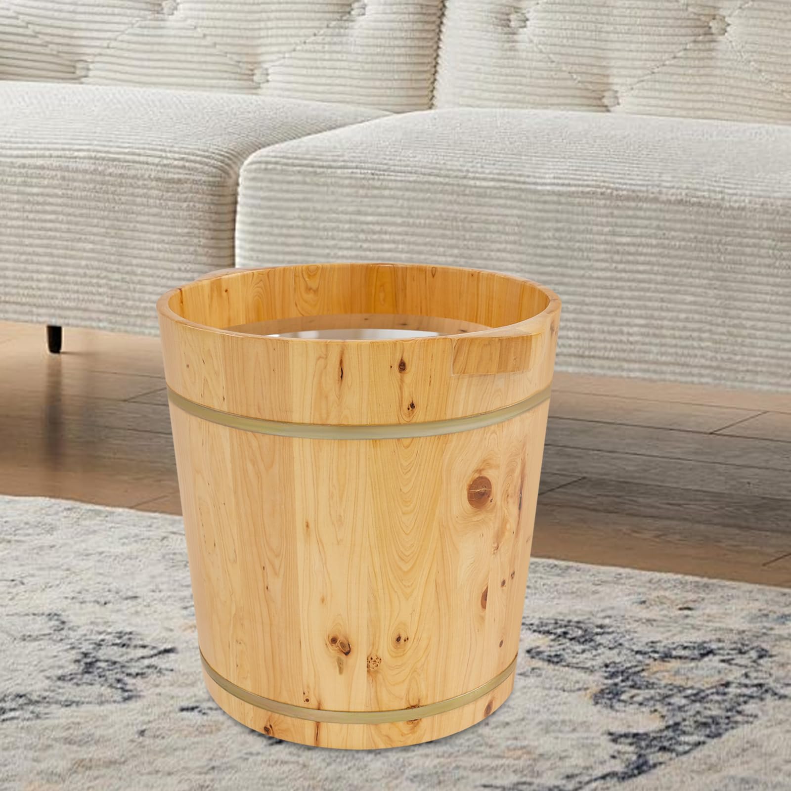 Bañera de pies de madera, 36,5 x 40 cm, cubo de pedicura | Cubo de madera portátil reutilizable con base de protección contra la humedad, asa para familias, sauna
